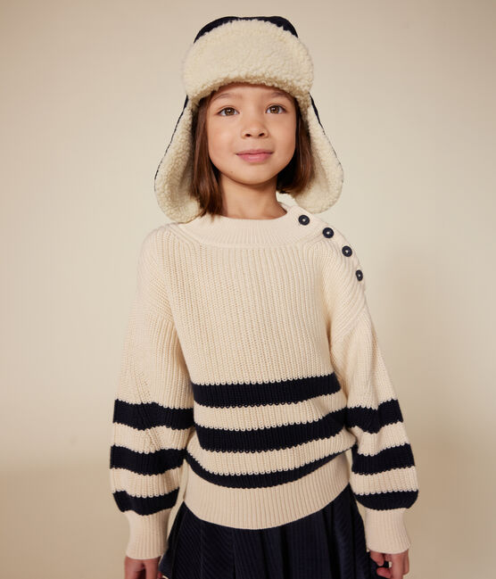 Girls' cotton jumper AVALANCHE white/SMOKING blue