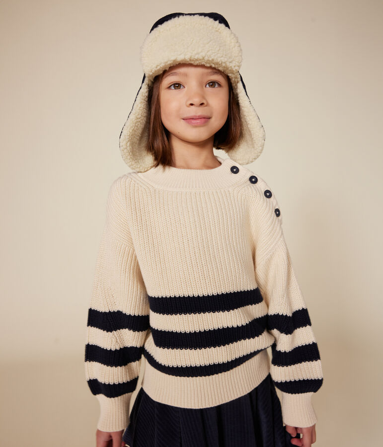 Girls' cotton jumper Ecru/blue