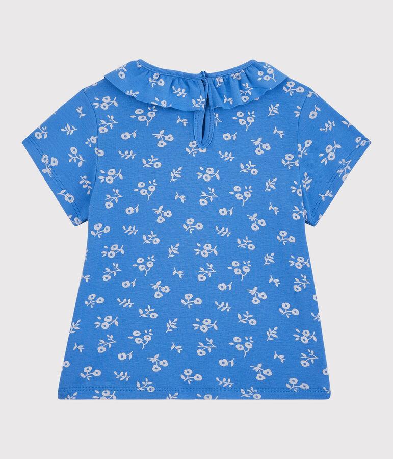 Girls' Short-Sleeved Cotton T-Shirt blue/white