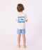 Children's stripy cotton swim shorts blue/white