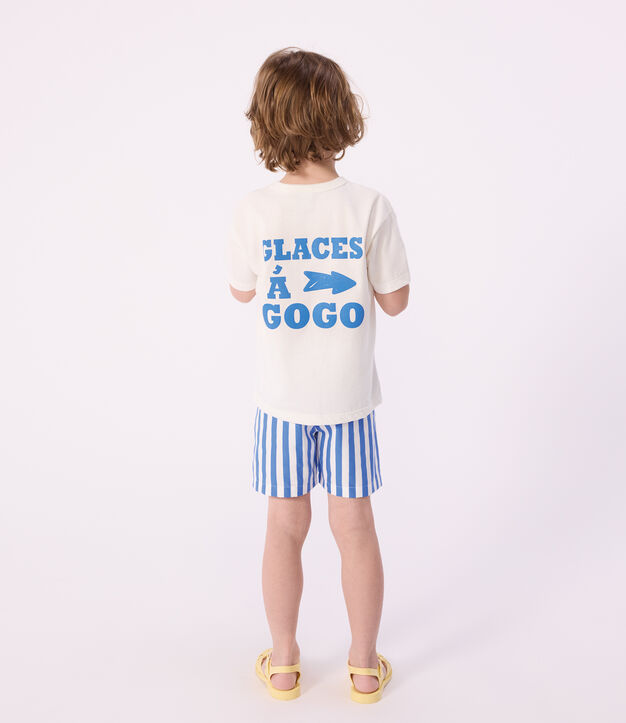 Children's stripy cotton swim shorts blue/white