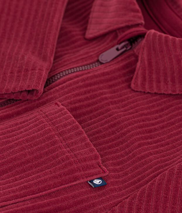 Children's long jumpsuit in plain terry velour red