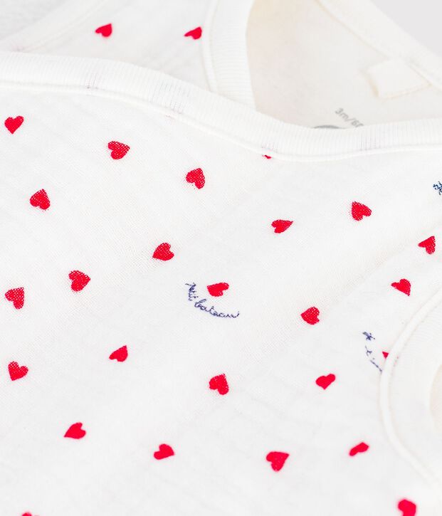 Babies' sleeveless cotton gauze cardigan printed with little hearts white/multicolor