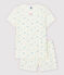Girls' Floral Cotton and Linen Blend Short Pyjamas MARSHMALLOW white/MULTICO white