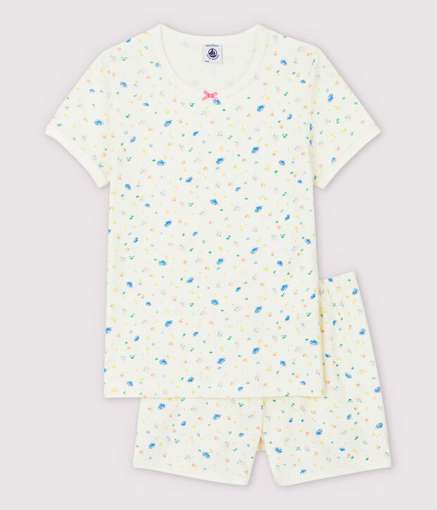Girls' Floral Cotton and Linen Blend Short Pyjamas white/multicolor