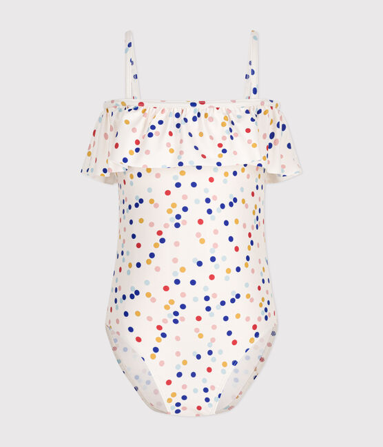 Girls' One-Piece Print Swimsuit MARSHMALLOW white/MULTICO white