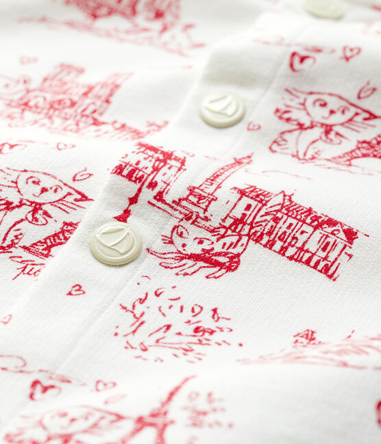 Baby Girls' Print Fleece Cardigan MARSHMALLOW white/TERKUIT red
