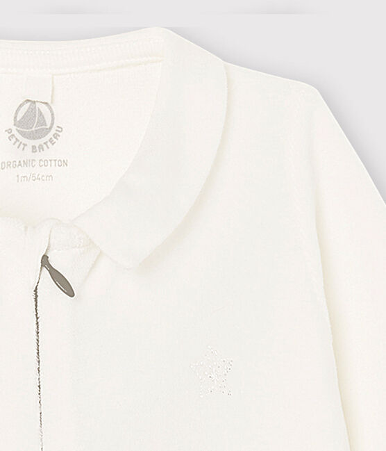 Babies' White Zip-Up Organic Cotton Velour Sleepsuit MARSHMALLOW white