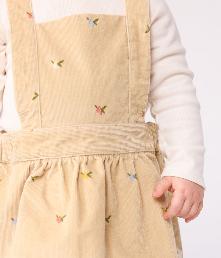 Babies' corduroy dress embroidered with flowers beige/multicolor