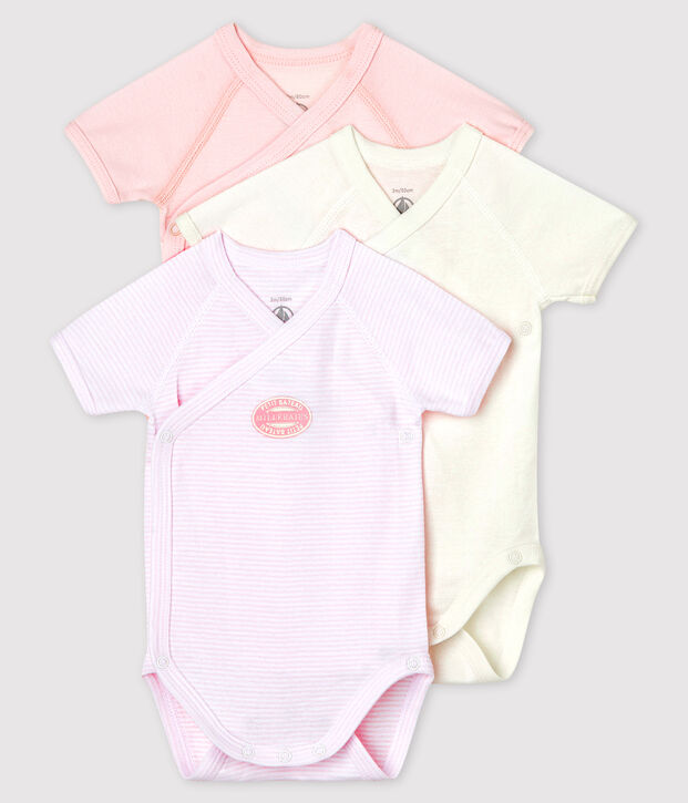 Babies' Short-Sleeved Pinstriped Wrapover Organic Cotton Bodysuits - 3-Pack multicolor