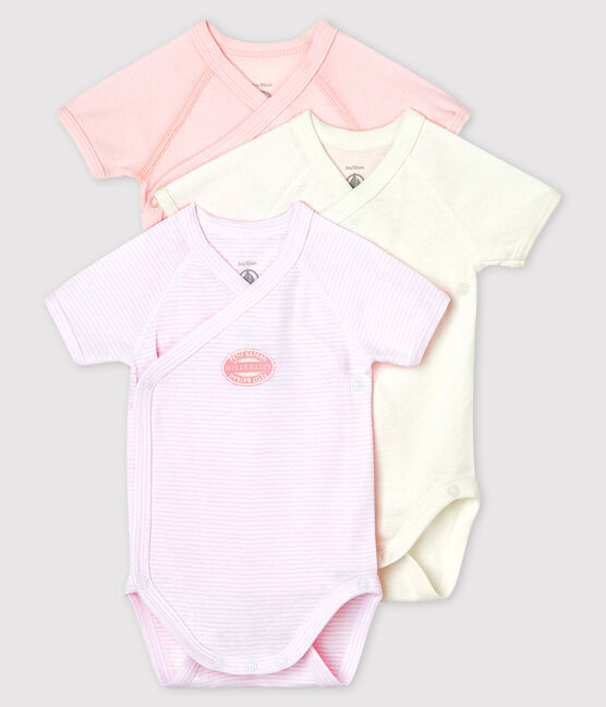 Babies' Short-Sleeved Pinstriped Wrapover Organic Cotton Bodysuits - 3-Pack variante 1