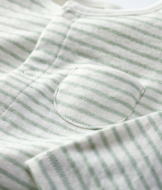 Babies' Striped Organic Tube Knit Long Playsuit MARSHMALLOW white/HERBIER