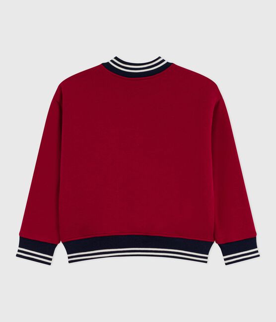 Children's varsity-style jacket in plain cotton and sherpa AMARANTE