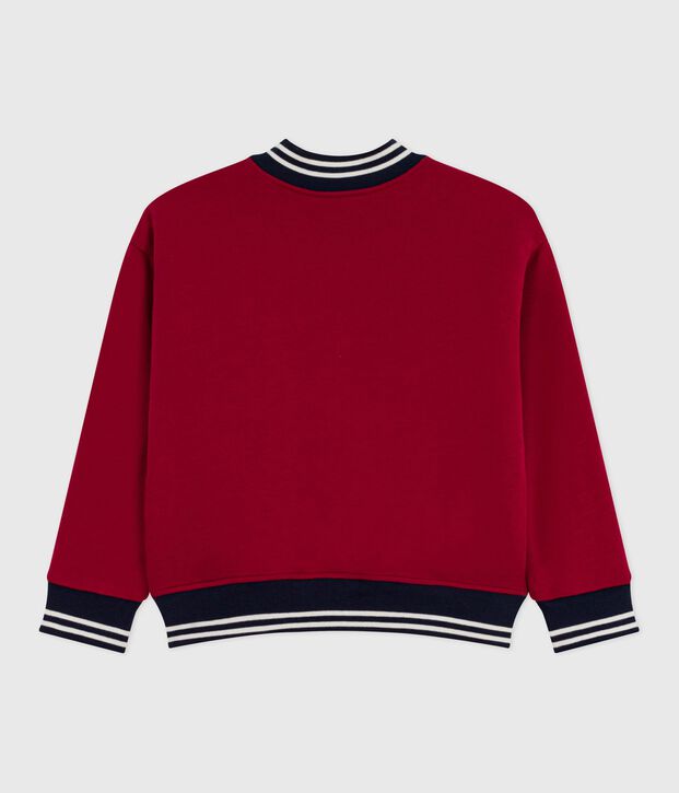Children's varsity-style jacket in plain cotton and sherpa red