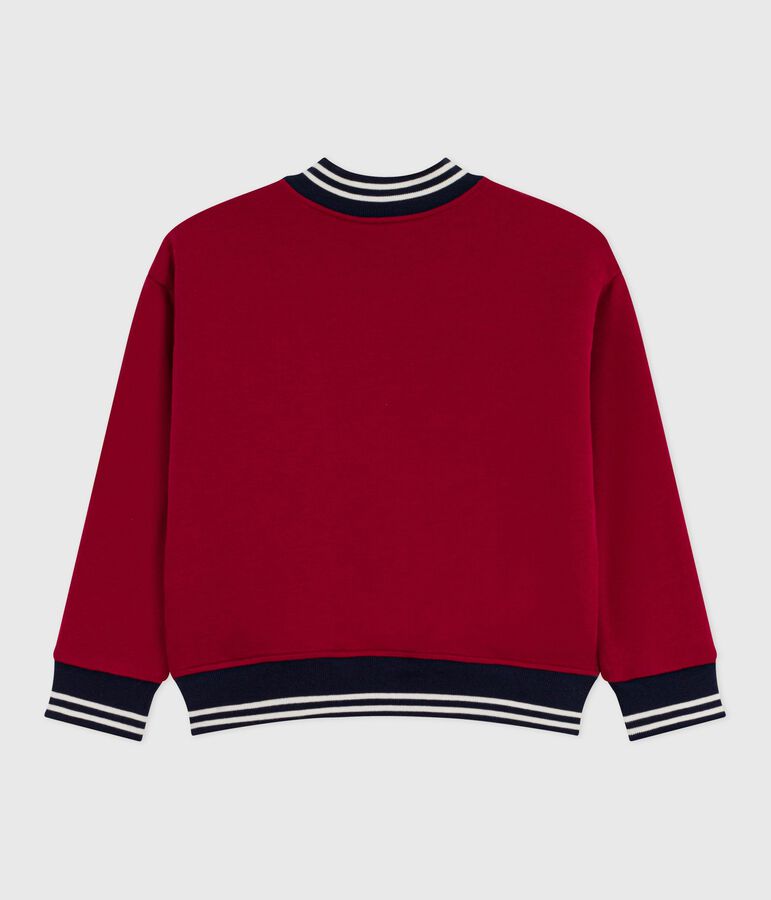 Children's varsity-style jacket in plain cotton and sherpa red