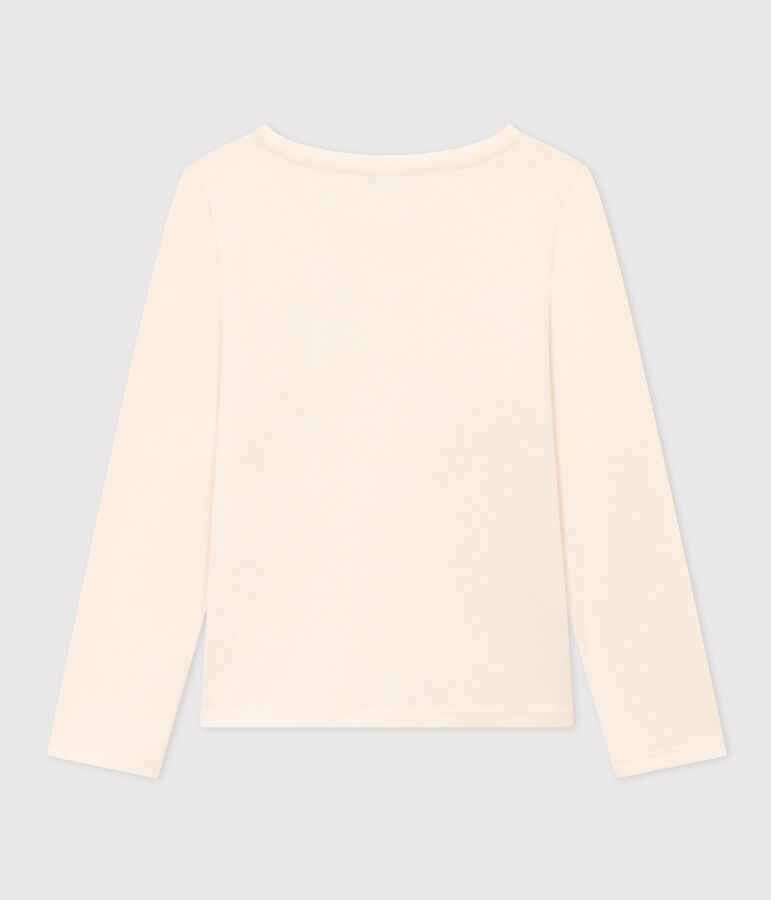 Girls' long-sleeved cotton T-shirt Ecru/blue