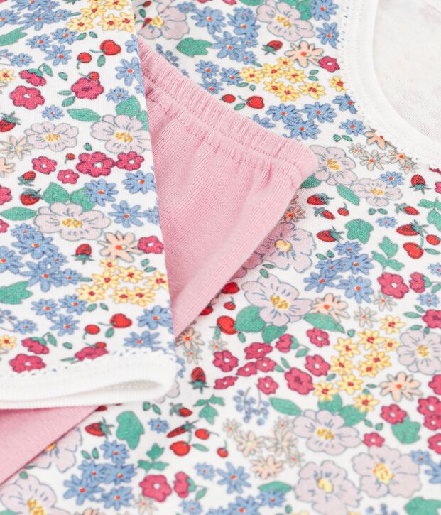 Children's nightdress and leggings in floral tube knit fabric pink/multicolor