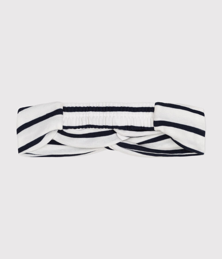 Baby girl's striped cotton headband MARSHMALLOW white/SMOKING blue