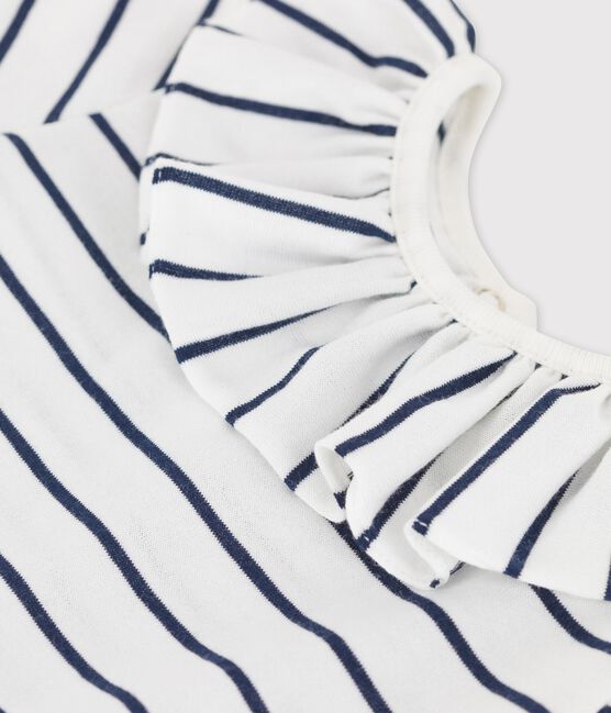 Babies' Short-Sleeved Striped Jersey Blouse MARSHMALLOW white/SMOKING blue