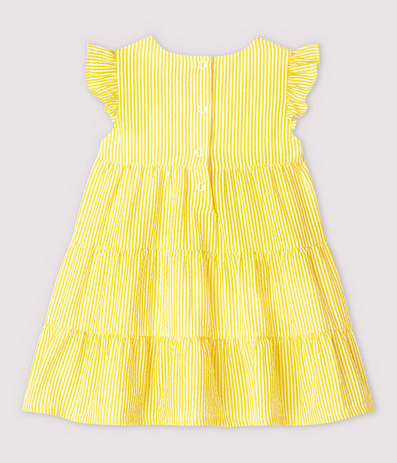 Baby Girls' Short-Sleeved Stripy Seersucker Dress SHINE yellow/MARSHMALLOW white