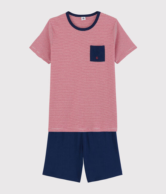 Unisex Stripy Red Ribbed Short Pyjamas MEDIEVAL blue/MULTICO white