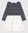 Girls' Long-Sleeved Cotton/Tulle Dress SMOKING blue/MARSHMALLOW white