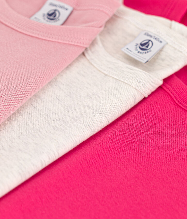 Pack of 3 girls' short-sleeved cotton T-shirts multicolor