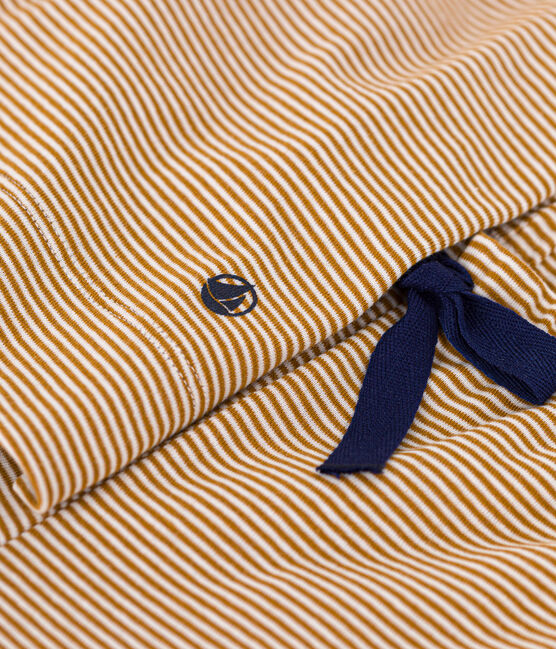 Women's stripy cotton pyjamas CUIVRE brown/MARSHMALLOW
