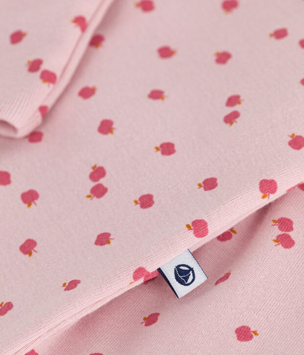 Babies' printed cotton jumpsuit/sleeping bag with a collar pink/multicolor