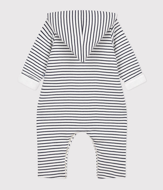 Babies' Quilted Cotton Hooded Jumpsuit MARSHMALLOW white/SMOKING blue