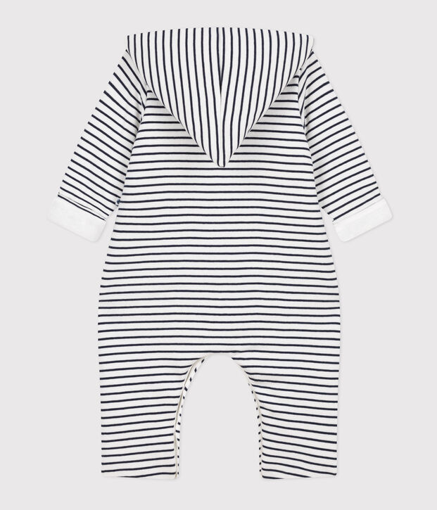 Babies' Quilted Cotton Hooded Jumpsuit white/blue