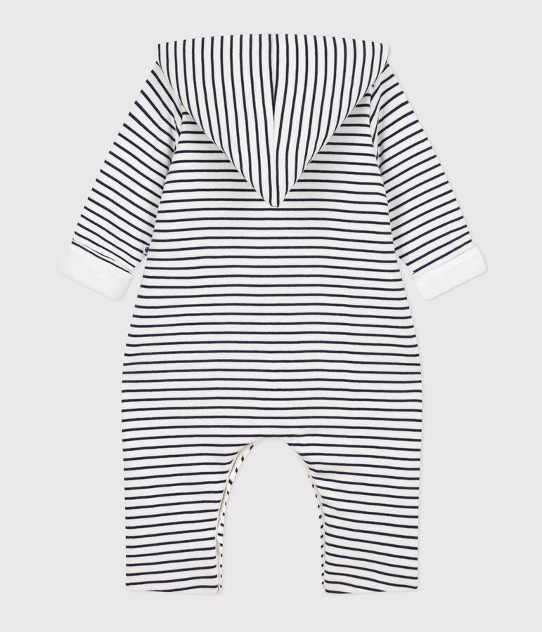 Babies' Quilted Cotton Hooded Jumpsuit white/blue