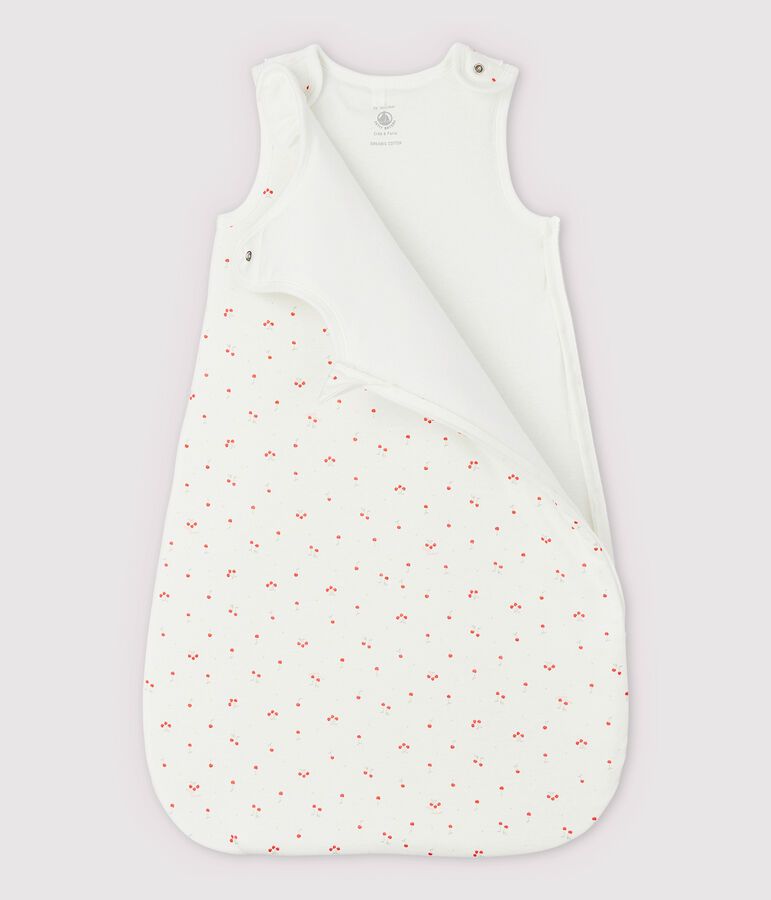 Babies' Organic Cotton Cherry Pattern Sleeping Bag with Little Collar MARSHMALLOW white/MULTICO white