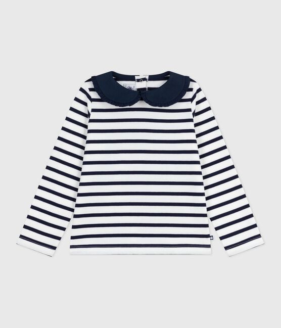 Children's cotton Breton top MARSHMALLOW white/SMOKING blue