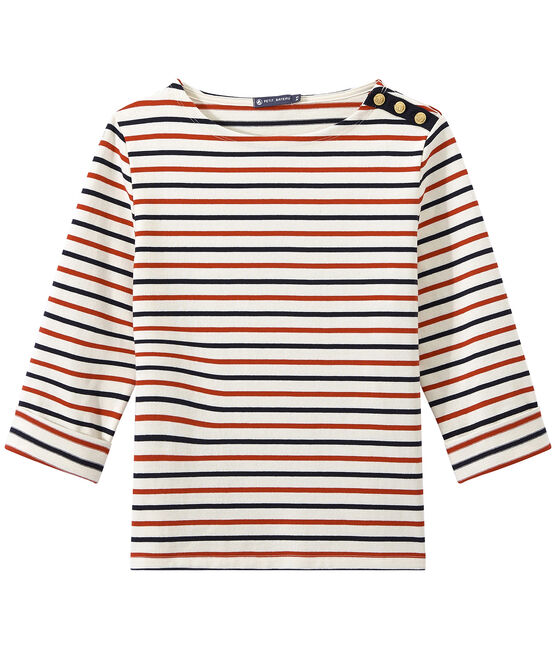 Women's heavy jersey tricolor sailor top COQUILLE beige/SMOKING blue/TERKUIT