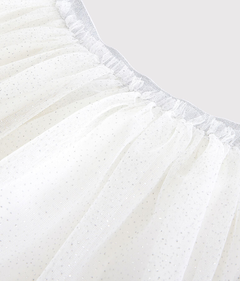 Girls' Glittery Tulle Skirt MARSHMALLOW white/ARGENT grey