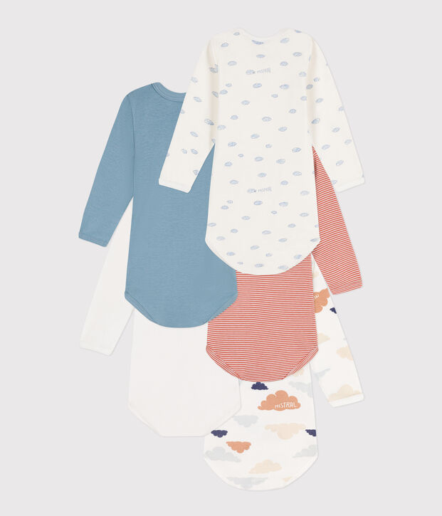 Long-Sleeved Cotton Cloud Bodysuits - Pack of 5 multicolor