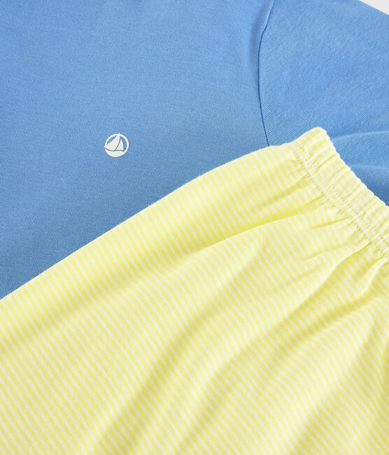 Unisex Blue and Yellow Ribbed Short Pyjamas EDNA blue/MULTICO ecru