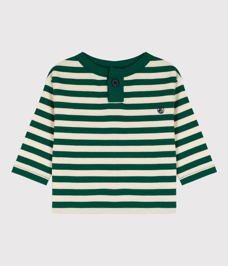 Babies' Long-Sleeved Cotton T-shirt green/ecru