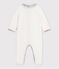 Babies' pyjama suit in plain velour with a collar and floral print detail white