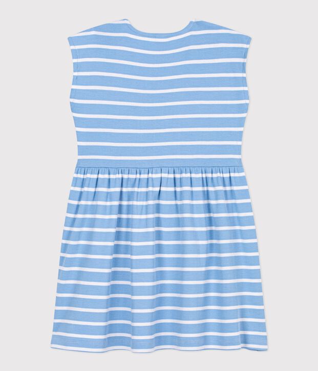 Children's sleeveless stripy cotton dress blue/white
