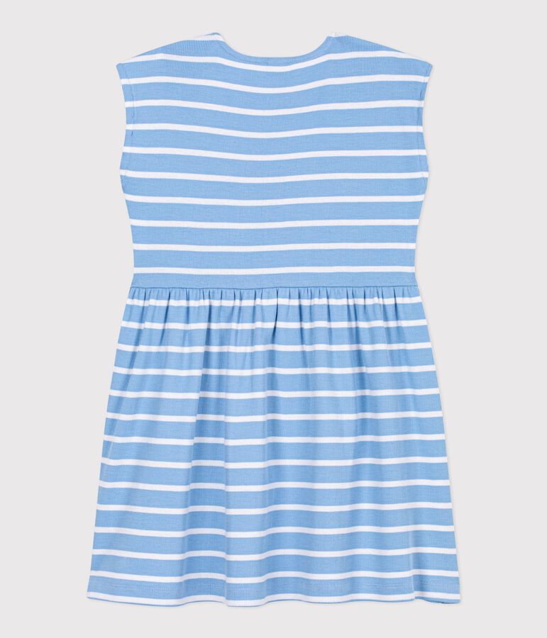 Children's sleeveless stripy cotton dress blue/white