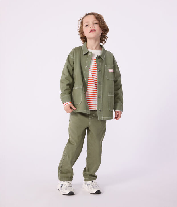 Children's jacket in plain cotton OLIVINE