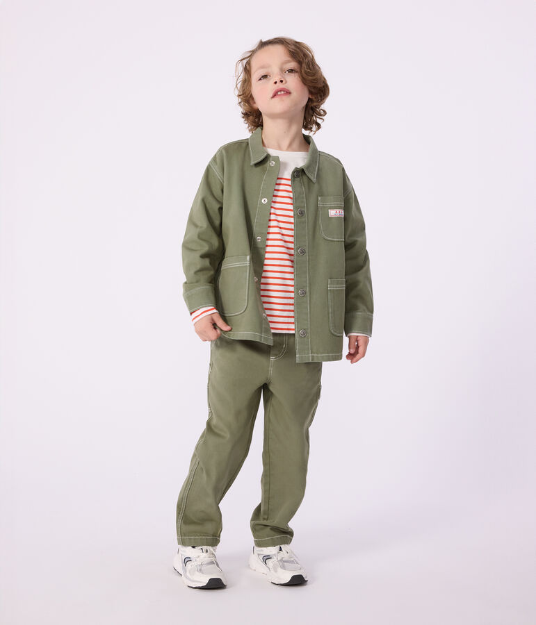 Children's jacket in plain cotton OLIVINE green