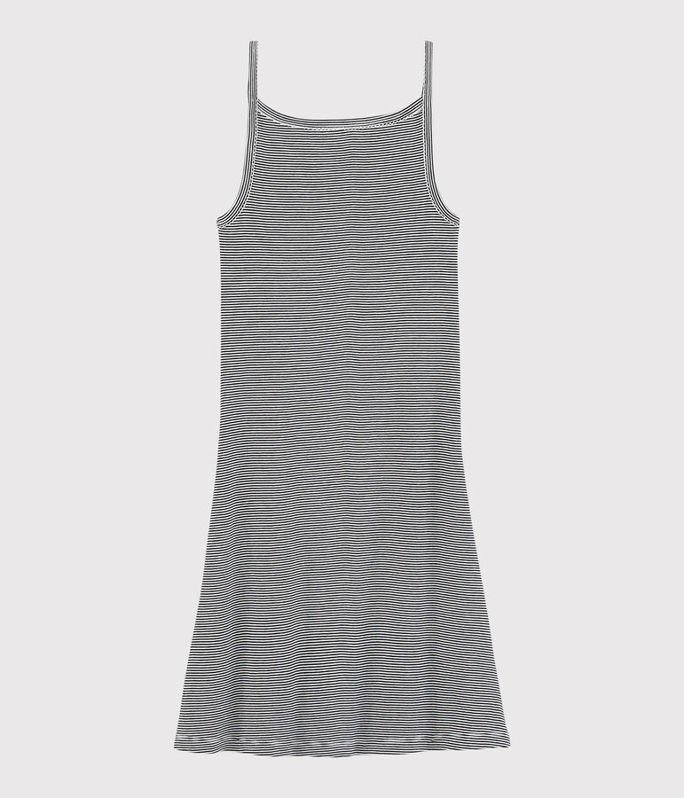 Women's Iconic Strappy Striped Cotton Dress SMOKING blue/MARSHMALLOW white