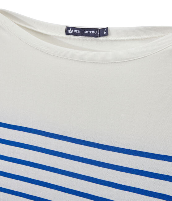 Women's striped sleeveless tee MARSHMALLOW white/PERSE blue