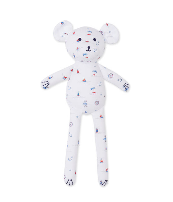 Doudou bébé ourson imprimé ECUME white/DELFT blue