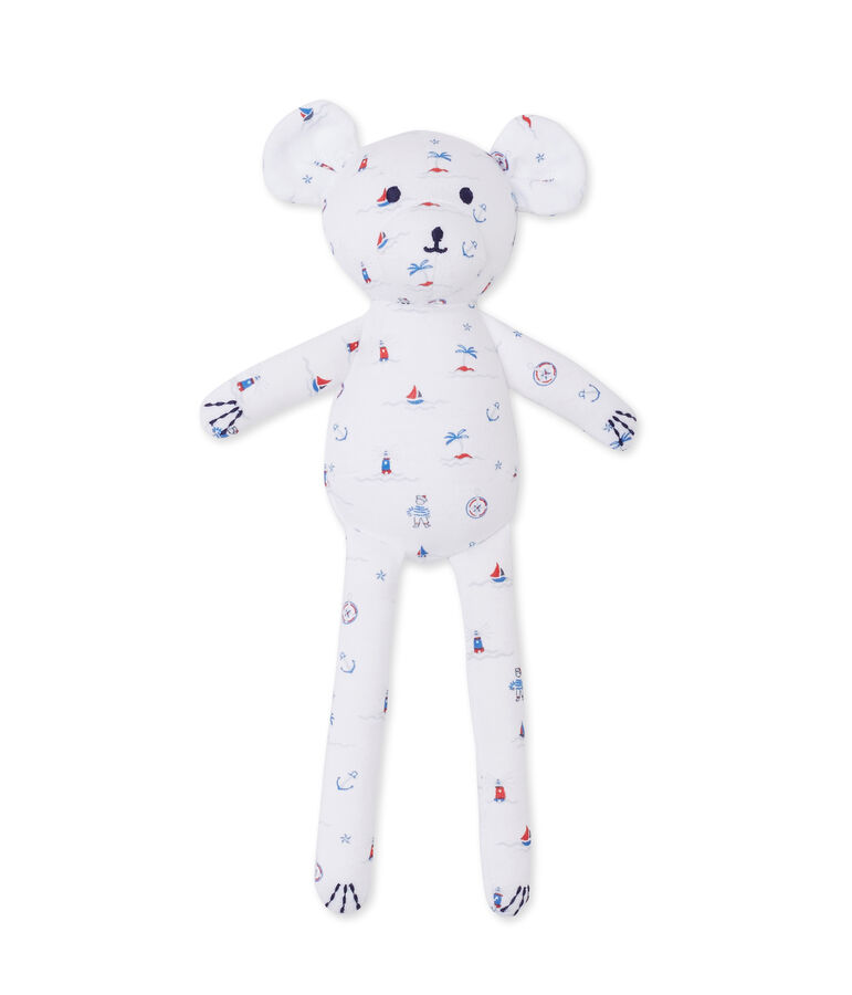 Doudou b&eacute;b&eacute; ourson imprim&eacute; white/blue
