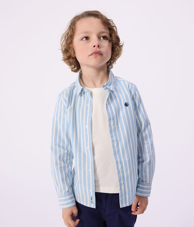 Children's long-sleeved stripy cotton shirt blue/white