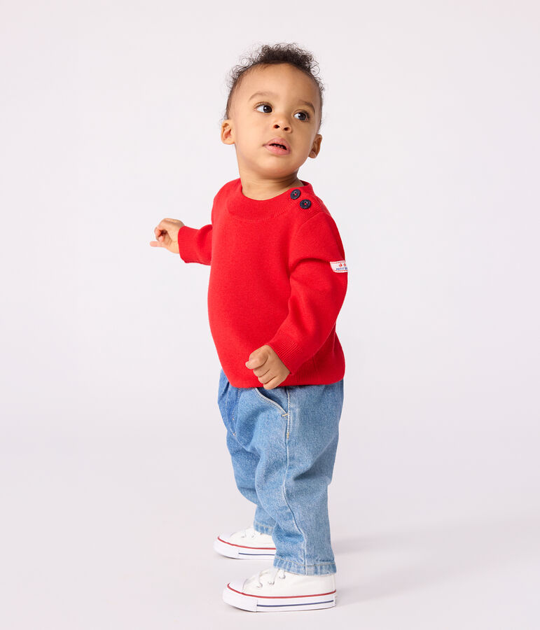 Babies' sailor jumper in plain wool and cotton red
